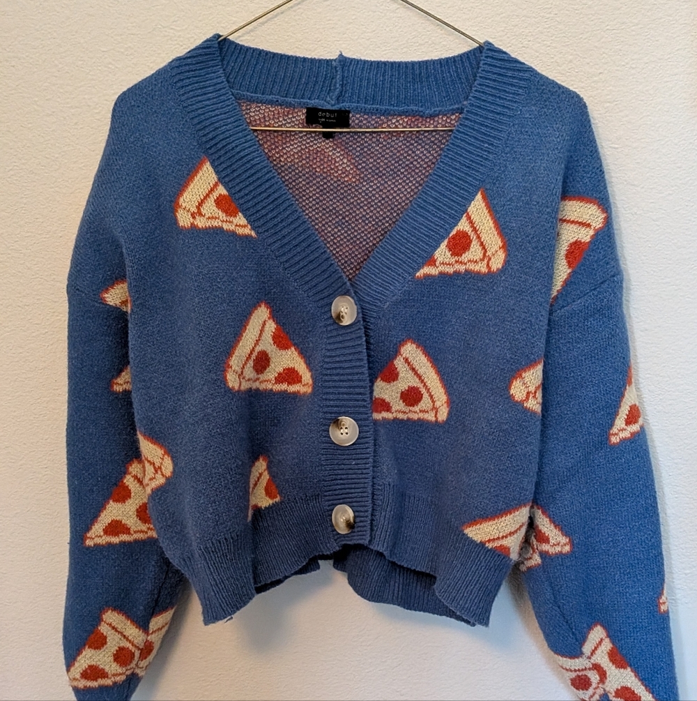 Ragstock Blue And Orange Debut Cropped Pizza Cardigan Small